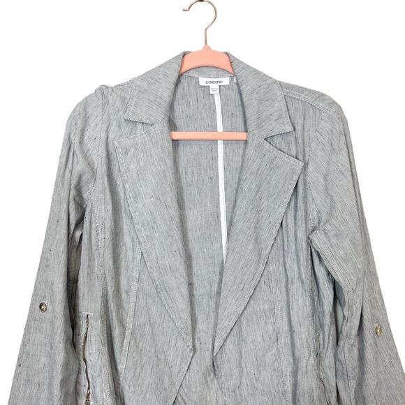 New Chico’s Linen Blend‎ Striped Open Front Blazer - Picture 7 of 14